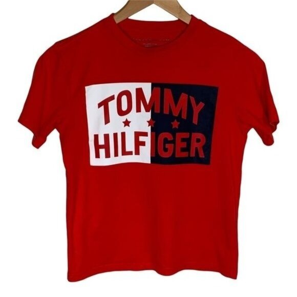 Tommy Hilfiger Boys Logo Tee Red White Blue Size 12/14 - Picture 1 of 5